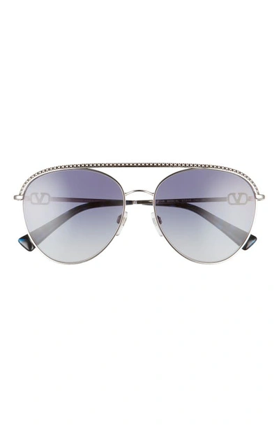 Valentino 57mm Gradient Pilot Sunglasses In Silver/ Gradient Blue