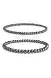 Sterling Forever 3mm & 4mm Beaded Stretch Bracelet Set In Gunmetal