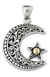 SAMUEL B JEWELRY STERLING SILVER & 18K GOLD MOON & STAR PENDANT,643905823383