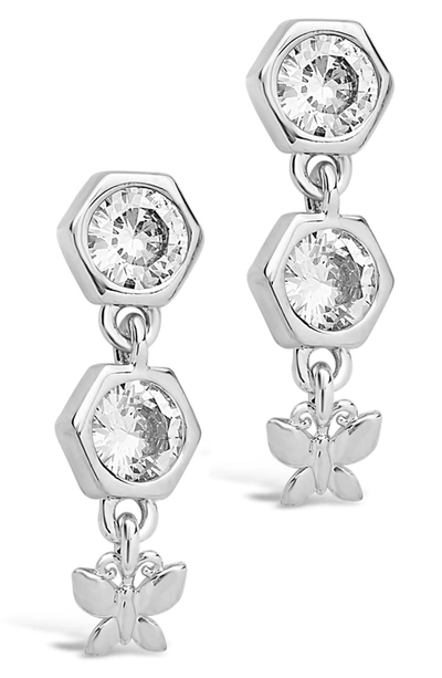 Sterling Forever Rhodium Plated Cz Honeycomb Butterfly Drop Earrings In Silver