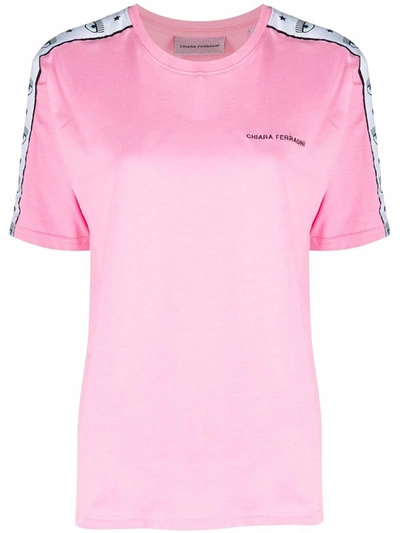 Chiara Ferragni Side-stripe Short-sleeve T-shirt In Pink,white,black