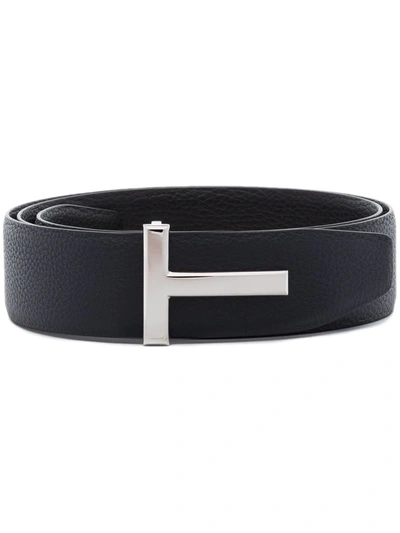 Tom Ford T Logo-buckle Reversible Leather Belt In Blue