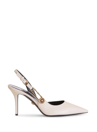 Versace Safety Pin 55 Slingback Pumps In Calfskin In Nero