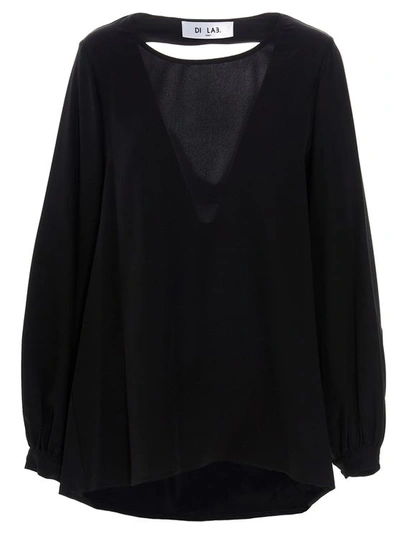 Di.la3 Pari' Front Cut-out Silk Shirt In Black