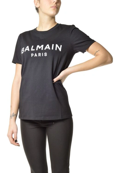 Balmain Woman Black And White Logo Soft Fit T-shirt