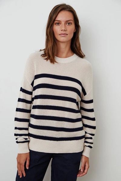 Velvet Wren Striped Cotton Sweater In Beige