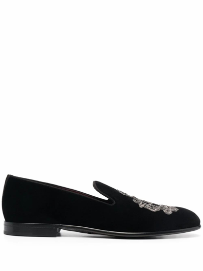 Dolce & Gabbana Dolce E Gabbana Mens Black Leather Loafers In Nero/argento