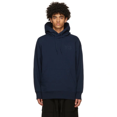 Y-3 Logo-print Pullover Hoodie In Blue