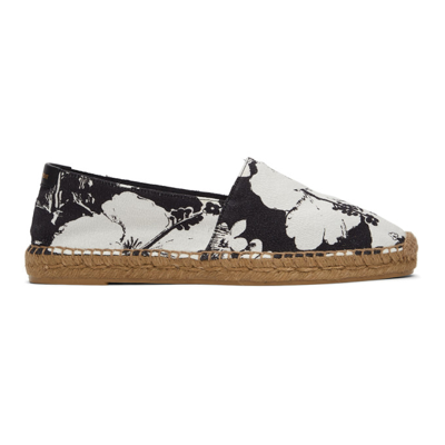 Saint Laurent White & Black Hibiscus Print Espadrilles