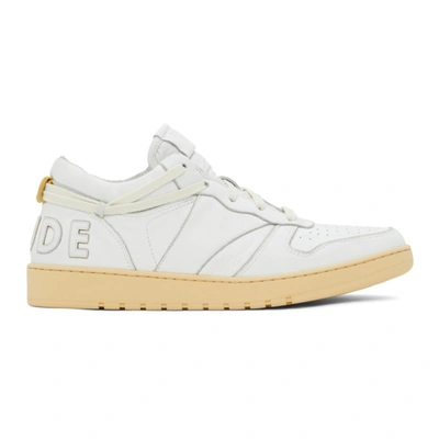 Rhude Rhecess Leather Low Top Trainers In White/white