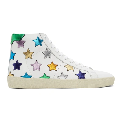 Saint Laurent White Metallic California Court Classic Sl/06 High-top Sneakers In Multicolor