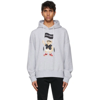Palm Angels Pirate Bear Oversize Cotton Hoodie In Grey