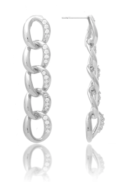 Rivka Friedman White Rhodium Clad Curb Link Cubic Zirconia Drop Earrings In Silver With Cubic Zirconia