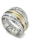Samuel B Jewelry Two-tone Wheat Chain Ring In Silver And Gold
