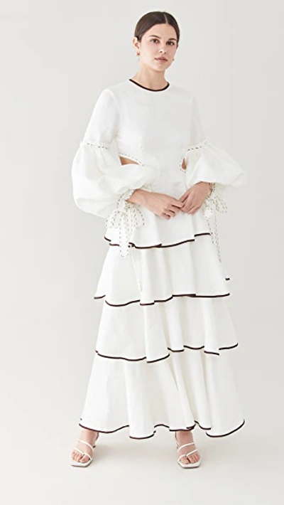 Aje Women's Gracious Cutout Linen-blend Maxi Dress In White,black