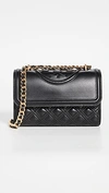 Tory Burch Black Logo Embossed Quilted Shoulder Bag In Black