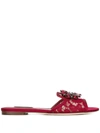 Dolce & Gabbana Bianca Crystal-embellished Lace Sandals In Red