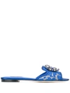 Dolce & Gabbana Embellished Corded Lace And Lizard-effect Leather Slides In Blue