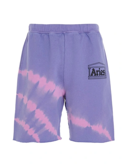 Aries Tie Dye Cotton Bermuda Shorts In Purple,pink