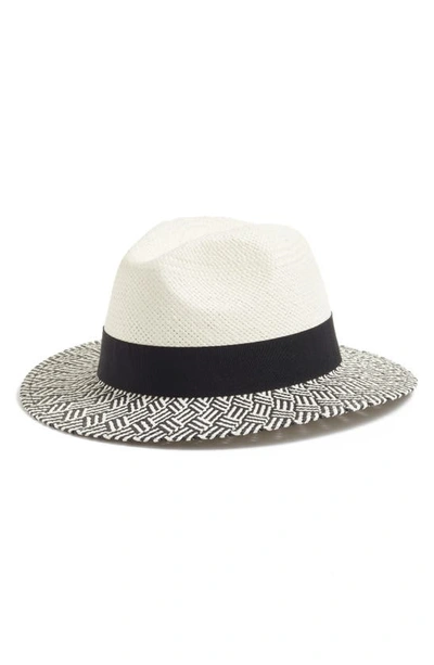 Halogenr Patterned Fedora In White Combo