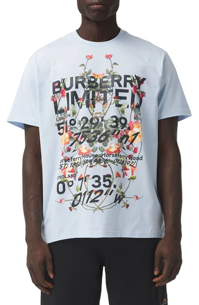 Burberry Blue Munlow T-shirt With Floral Print In Light Blue