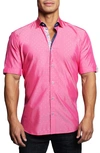 Maceoo Galileo Silverdot Pink Short Sleeve Button-up Shirt In Pink