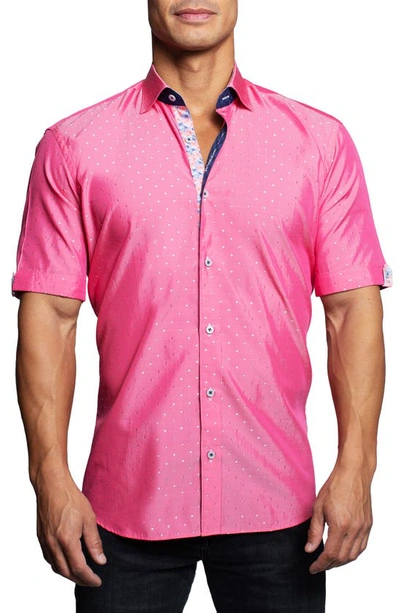 Maceoo Galileo Silverdot Pink Short Sleeve Button-up Shirt