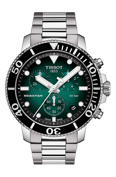 Tissot Men's Swiss Chronograph Seastar 1000 Stainless Steel Bracelet Watch 46mm In Black