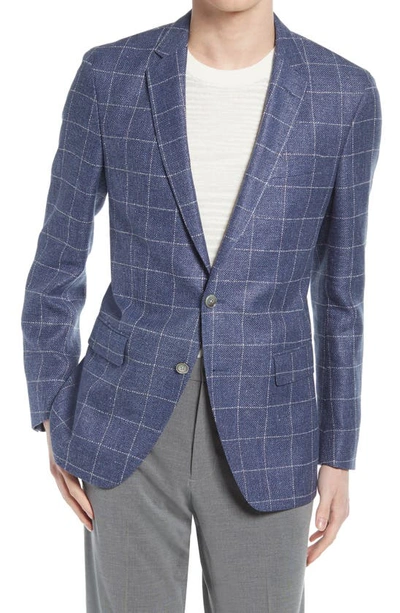Hugo Boss Hartlay Windowpane Cotton & Wool Sport Coat In Open Blue