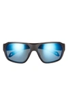 Smith Deckboss 63mm Chromapop™ Polarized Oversize Rectangle Sunglasses In Matte Black Blue/ Blue Mirror