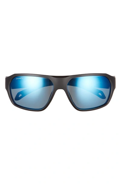 Smith Deckboss 63mm Chromapop™ Polarized Oversize Rectangle Sunglasses In Matte Black Blue/ Blue Mirror
