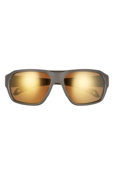 Smith Deckboss 63mm Chromapop™ Polarized Oversize Rectangle Sunglasses In Matte Gravy/ Bronze Mirror