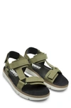 Camper Oruga Flat Touch-strap Sandals In Medium Green