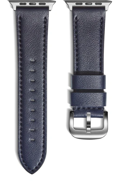 Shinola Calfino Leather Strap For Apple Watch In Navy