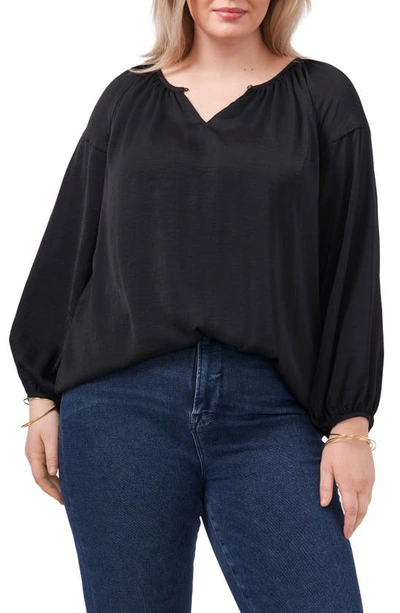 Vince Camuto Plus Size Long Sleeve Front Rumple Peasant Blouse In Rich Black