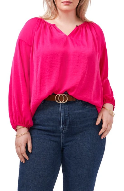 Vince Camuto Plus Size Long Sleeve Front Rumple Peasant Blouse In Pink Shock