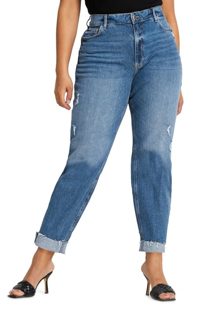 River Island High Waist Stretch Mom Jeans In Medium Blue