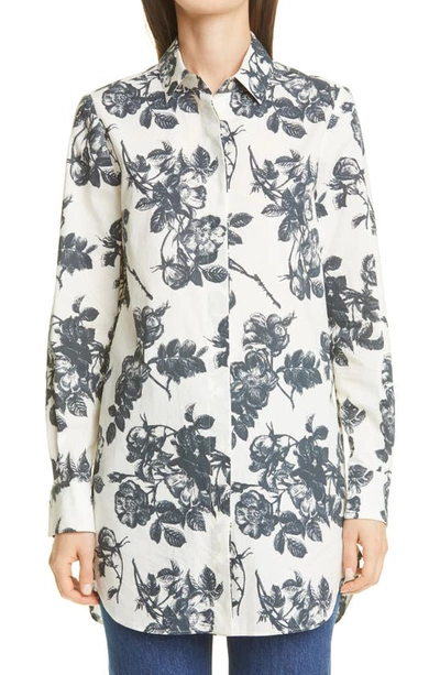 Brock Collection Sibilla Floral Button-up Cotton Shirt In Ivory/ Navy