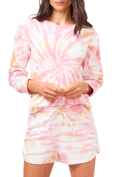 1.state Ruched Sleeve Tie Dyed Sweatshirt In Sunbrust Pink Dye