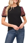 CECE MIXED MEDIA PUFF SLEEVE TOP,7021662