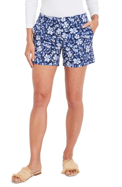 Vineyard Vines Hibiscus Print Stretch Cotton Shorts In Tide Blue Floral
