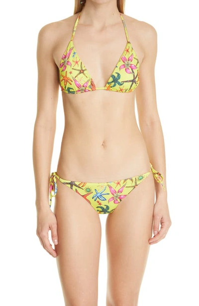 Versace La Medusa Printed Triangle Bikini Top In Yellow