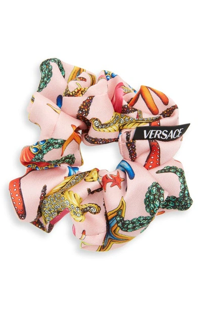 Versace Tresor De La Mer Print Scrunchie In Pink Multi