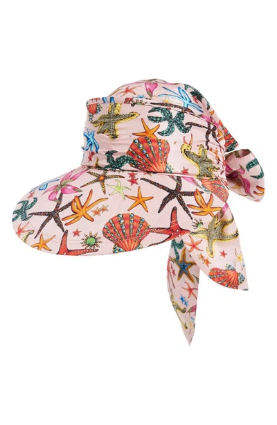 Versace Tresor De La Mer Print Silk Visor Hat In Pink Multi