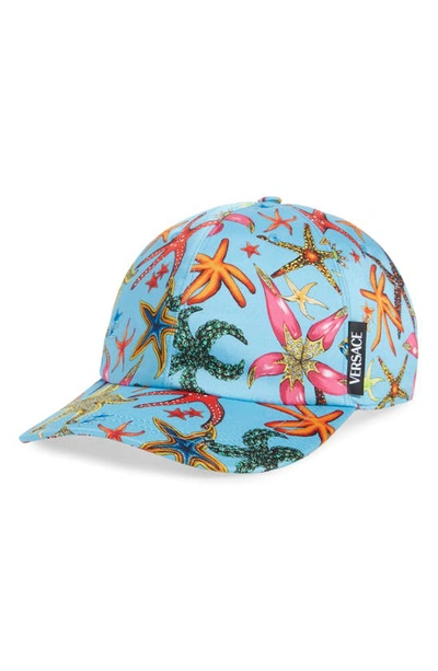 Versace Tresor De La Mer Print Baseball Cap In Blue Multi