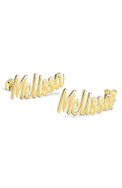 Melanie Marie Personalized Name Stud Earrings In Gold Plated