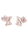 Melanie Marie Personalized Letter Stud Earrings In Rose Gold Plated