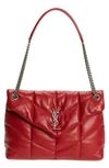 Saint Laurent Medium Lou Leather Puffer Bag In Rouge Eros