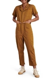 Alex Mill Romy Garment Dyed Cotton Boilersuit In Golden Khaki