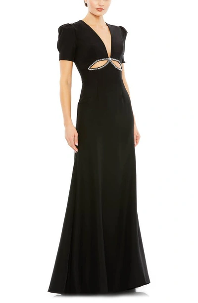 Mac Duggal Leena Rhinestone Cutout Sheath Gown In Black